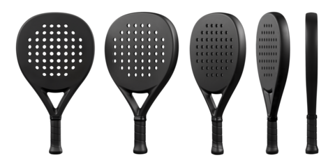 360 turnaround 3D view of a black padel racket mockup on isolated background