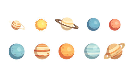 Colorful Solar System Planets Illustration with Sun and Rings in Bright Artistic Style