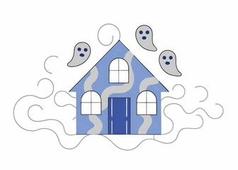 a house with ghosts flying around it