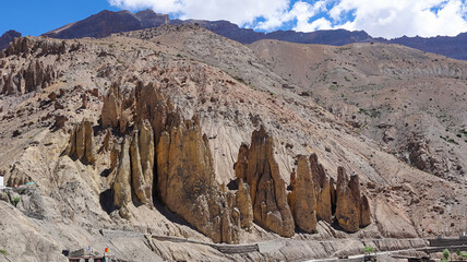 Rock Formation of Dhankhar Village,  Lahaul Spiti, Himachal Pradesh, India.