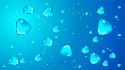 Realistic water droplets scattered on a blue gradient background, creating a fresh, clean, and natural look. Ideal for design, nature and freshness concepts