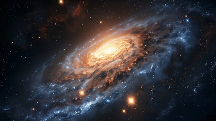 Spiral galaxy in deep space with bright core and swirling stellar dust