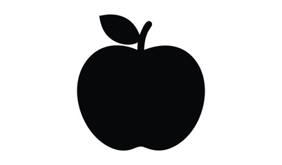 Simple black silhouette of an apple with a leaf
