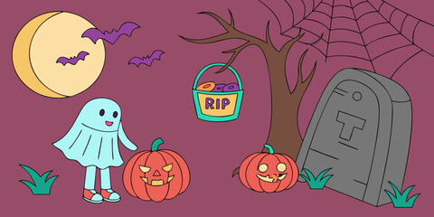 Ghost Child over Glowing Grave, Turquoise Bats