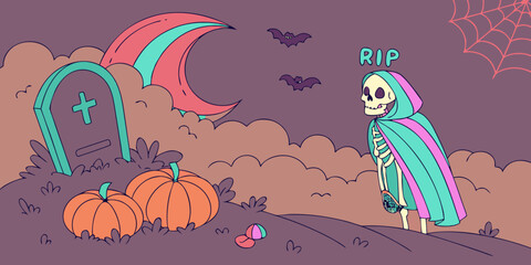 Rising Skeleton and Violet-Orange Moon