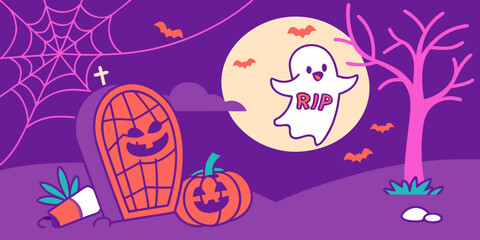 Ghost Child with Candy Corn and Neon Moon