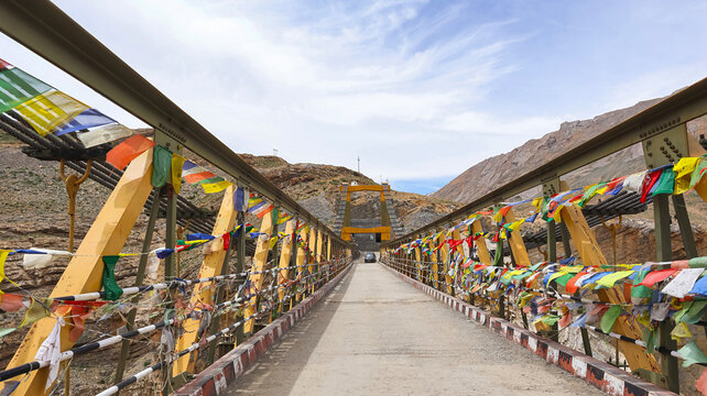 View of Asia's Highest Suspension Bridge, Chicham Bridge, Lahaul Sipti, Himachal Pradesh, India.