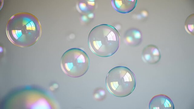 Realistic Soap Bubbles Flying in White Space Animation