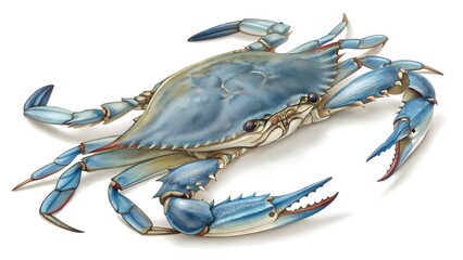 Blue Crab as a crustacean from the fishing waters of Atlantic ocean or Gulf of Mexico as a shellfish fishery seafood cuisine food or soft shell crabs culinary fish isolated on a white background.