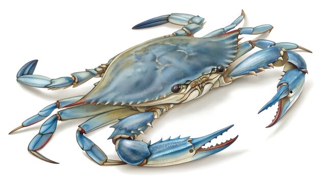 Blue Crab as a crustacean from the fishing waters of Atlantic ocean or Gulf of Mexico as a shellfish fishery seafood cuisine food or soft shell crabs culinary fish isolated on a white background.