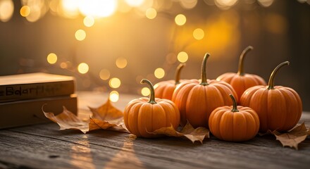 Obraz premium La mesa de madera oscura vacía con fondo borroso de acción de gracias.