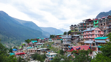 Panoramic View of Sangla Town, Kinnaur, Himachal Pradesh, India.