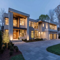 Fototapeta premium Contemporary home with architectural balance and soft neutral finishes