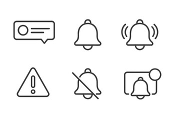Notification icons: alert bell, message, mute, warning symbols in vector design