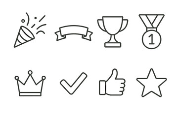 Celebration icons: trophy, medal, crown, thumbs up, star
