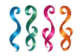 Naklejka premium Four colorful hair strands flowing and swirling on a transparent background, creating a dynamic and vibrant visual