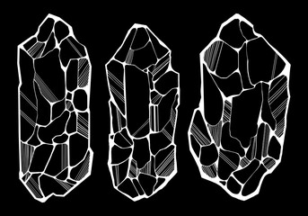 Hand drawn crystals illustration with rough geometric facets and bold outlines, abstract mineral design for print, textile, wallpaper or decorative projects.