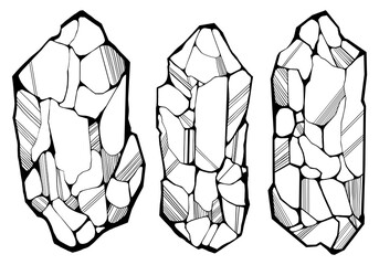 Hand drawn crystal illustration with rough geometric facets and bold outlines, abstract mineral design for print, textile, wallpaper or decorative projects.
