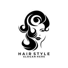 Hairstyle women logo design vector template