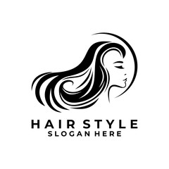 Beauty Long Hair women logo design vector. Salon logo, Hair salon, Cosmetic logo design icon template