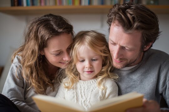 Dad Reading To Daughter. Family Bonding Time with Dad Reading Story to Little Girl