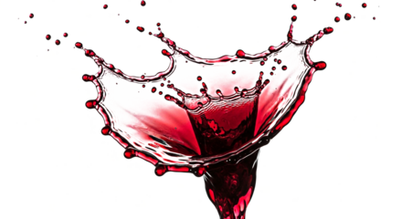 Smooth red wine swirl and splash effect with transparent background for dynamic drink design overlays