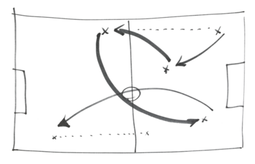 Soccer, football tactics isolated on white blackboard, hand draw black marker, clipping path	