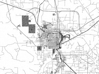 Obraz premium Monochrome map illustration of Carlsbad New, Mexico, with hand-drawn style textures highlighting its streets and rivers.
