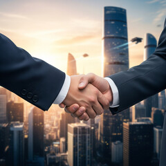 business handshake in the city building