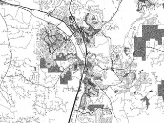 Naklejka premium Illustrated city map of Castle Rock, Colorado, in black and white, combining detailed grids with shaded textures.