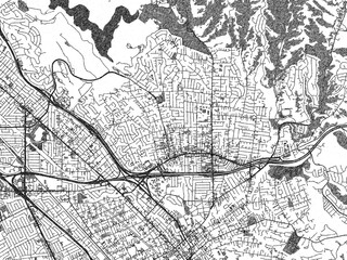 Fototapeta premium Illustrated city map of Castro_Valley, California, in black and white, combining detailed grids with shaded textures.