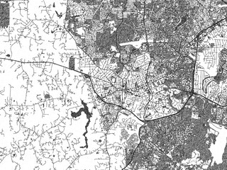 Fototapeta premium Hand-drawn style black and white city map illustration of Chapel_Hill, North_Carolina, with detailed streets and shaded textures.