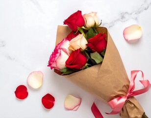 Romantic rose bouquet on marble (1)