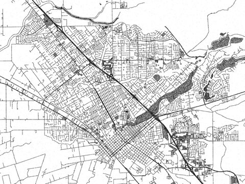 Decorative map of Chico, California, in hand-drawn digital style, balancing urban detail with a monochrome look.