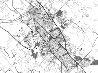 Hand-drawn style black and white city map of College Station, Texas, showing its urban design in an artistic layout.
