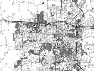 Black and white city map of Columbia, Missouri, illustrated with fine detail and sketch textures.