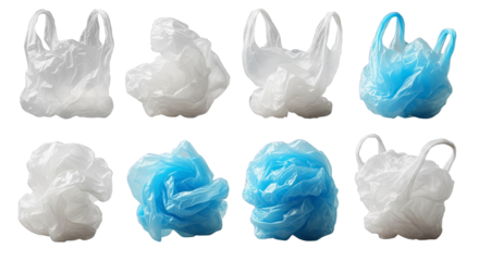 Crumpled Plastic Bags White Blue