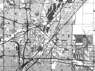 Obraz premium Monochrome sketch map of Commerce City, Colorado, highlighting roads, rivers, and urban design.