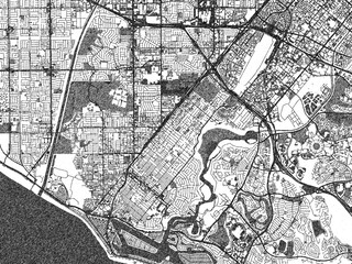 Naklejka premium Artistic city map of Costa Mesa, California, created in hand-drawn black and white for editorial or decorative projects.