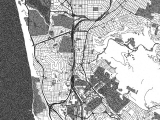 Obraz premium Detailed black and white map of Daly City, California, designed in a sketch-style illustration for creative use.
