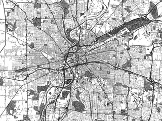 Illustrated monochrome map of Dayton, Ohio, created in a hand-drawn digital style for decorative and editorial use.