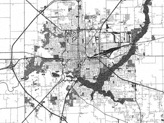 Obraz premium Black and white sketch-style map of Decatur, Illinois, designed digitally with fine details and bold textures.