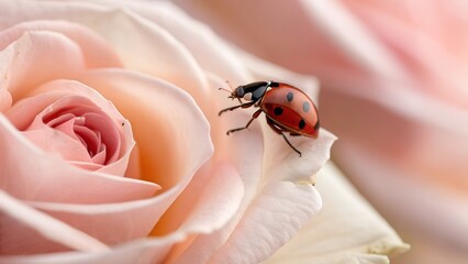  Ladybug on a pale rose.