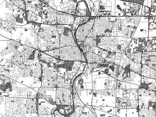 Decorative map of Elgin, Illinois, in hand-drawn digital style, balancing urban detail with a monochrome look.