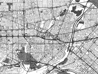 Naklejka premium Stylized illustration of El Monte, California, showing its roads and neighborhoods in sketch-like black and white.