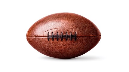 An American football sits isolated on a clean white background with subtle shadows.