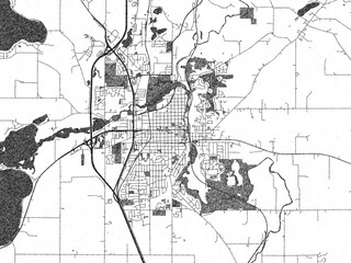Naklejka premium Stylized illustration of Faribauld, Minnesota, showing its roads and neighborhoods in sketch-like black and white.