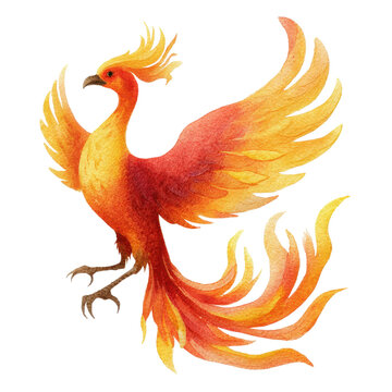 Watercolor phoenix bird on transparent background