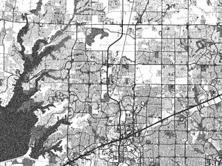 Fototapeta premium Stylized monochrome city map of Frisco, Texas, created in a hand-drawn digital style with bold lines and shaded textures.