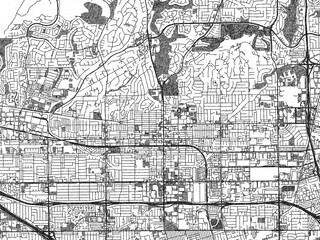 Fototapeta premium Black and white sketch-style map of Fullerton, California, designed digitally with fine details and bold textures.